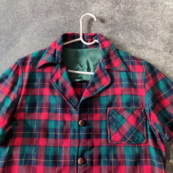 Vintage Pendleton Jacket Womens L Red Green Plaid 49er Short Sleeve Plaid Wool - Picture 2 of 7